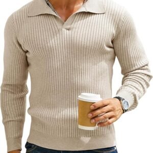 DENIMHOLIC Men's Cotton Full Sleeve Collar Polo Sweater for Men, Rib Knitted Sweaters for Men Winter Sweater for Man