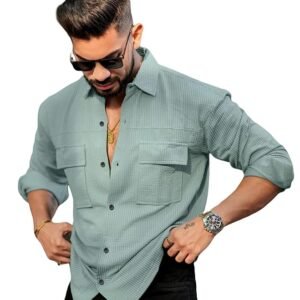 IndoPrimo Men's Regular Fit Fancy Double Pocket Casual Shirt for Men Full Sleeves - Cargo